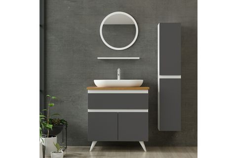 NİKA BANYO DOLABI AY2K1Ç129, BEYAZ ANTRASİT, 85 CM