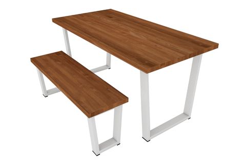 WOODESK MAYIS MASİF BANKLI YEMEK MASASI TAKIMI, TİK RENK, 140X70, CPT7514-140