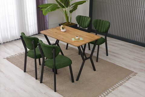 ELİS MUTFAK MASA TAKIMI, 4 SANDALYE, CEVİZ, 110X70 CM, YEŞİL