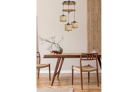 LUMEXX DAVİD ÜÇLÜ TEPSİLİ YANIK RATTAN ABAJURLU SARKIT