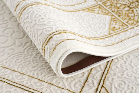 SADE GÖBEKLİ ÇERÇEVELİ KREM GOLD RENK MODERN OTURMA ODASI VE SALON HALISI 150X233