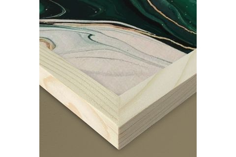 YEŞİL MİNİMAL ÇİZİM ÇERÇEVELİ AHŞAP DOKULU TABLO, 35X50