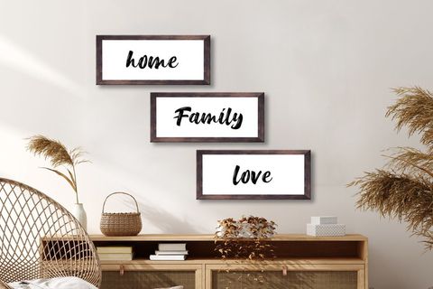 AHŞAP ÇERÇEVELİ HOME FAMİLY LOVE ÜÇLÜ SET PANO