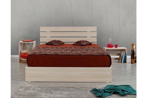 HUGA ÇİFT KİŞİLİK AHŞAP KARYOLA KOMODİN TAKIM MEŞE,160X200