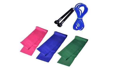DELTA 15 CM ÜÇLÜ PİLATES BANDI LASTİĞİ ATLAMA İPİ DÖRTLÜ SET 1 120 CM