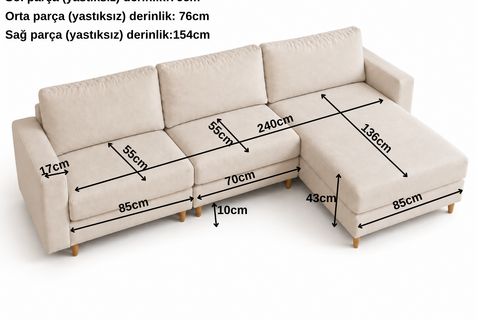 MELRE LARGE KÖŞE SAĞ KOLTUK, KREM