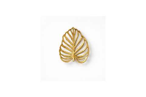 GOLD YAPRAK DESENLI DEKORATIF METAL TEPSI, 29X25 CM