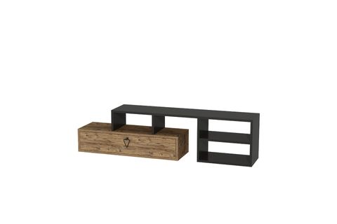 ARNETTİ DURU RAFLI KAPAKLI MODERN TV SEHPASI, CEVİZ ANTRASİT - DURU