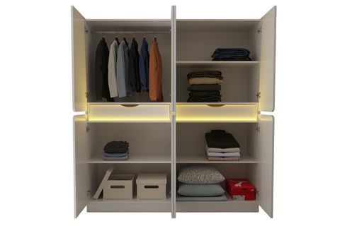 KATRE 8 KAPAKLI 2 ÇEKMECELİ LEDLİ DOLAP, BEYAZ