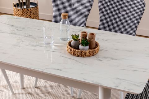 MARMO HİGHGLASS MASA, PARLAK BEYAZ MERMER, 120X80