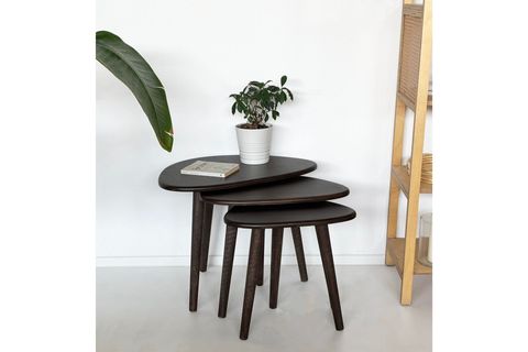 DOĞAL MASİF AHŞAP DAMLA SEHPA SETİ, ÜÇLÜ, CEVİZ