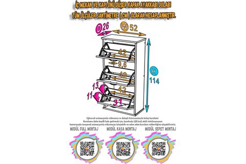 VARBİ ASMA 52 CM 3 DÜŞER KAPAKLI AYAKKABILIK, CEVİZ