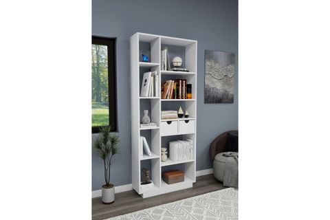 LUMA ÇOK GÖZLÜ KİTAPLIK 10 RAFLI VE 2 DOLAPLI, BEYAZ