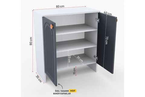 BOHA BOHEM MDF MEMBRAN KAPAKLI ÇOK AMAÇLI DOLAP, ANTRASİT BEYAZ