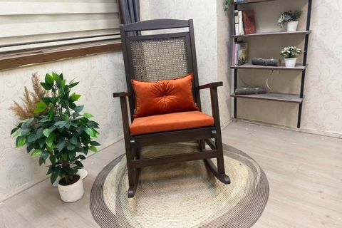 ASEDİA VERANDA HASIRLI MİNDERLİ SALLANAN SANDALYE, TURUNCU, CEVİZ AYAK