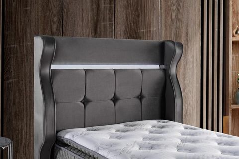DEFNE TEK KİŞİLİK YATAK BAZA BAŞLIK SETİ, GRİ, 120X200