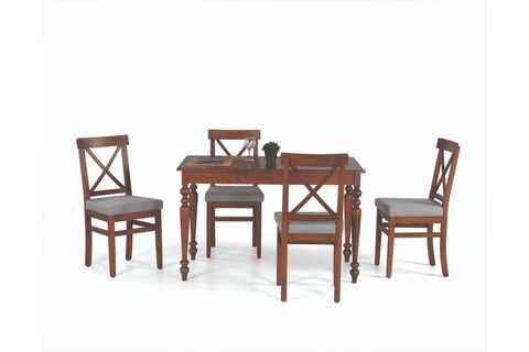 ALZANDO MASA VE ÇAPRAZ DÖŞEMELİ SANDALYE TAKIMI, CEVİZ CEVİZ, 125X80