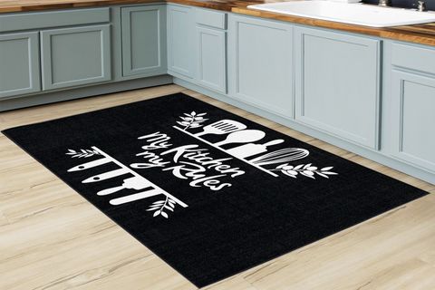 GARDENYA MERDANE ÇIRPICI DESENLİ KİTCHEN RULES SLOGANLI MODERN MUTFAK HALISI   75X200 CM