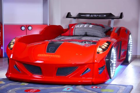 JAGUAR RÜZGARLIKLI ARABALI YATAK FULL LEDLİ, KIRMIZI, 90X190