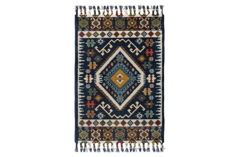 KARNAVAL HOME BABİL SERİ 034 DESENLİ OTANTİK KARA TEZGAH ÇİFT TARAFLI KİLİM, KAHVE LACİVERT, 80X150
