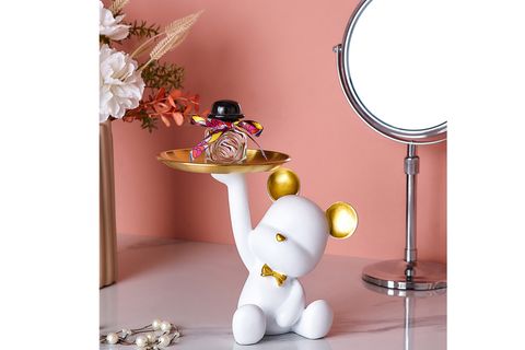 TABAK TUTAN AYICIK BİBLO SUNUMLUK, BEYAZ