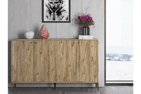 HESTİA 4 KAPAKLI 160 CM KONSOL ATLANTİK ÇAM SİYAH