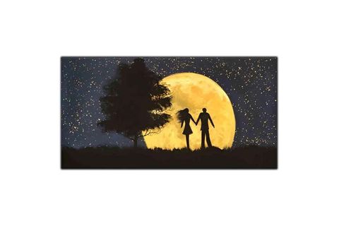 DOLUNAY VE EL ELE TUTUŞAN ÇİFT ORİJİNAL YAĞLI BOYA TABLO