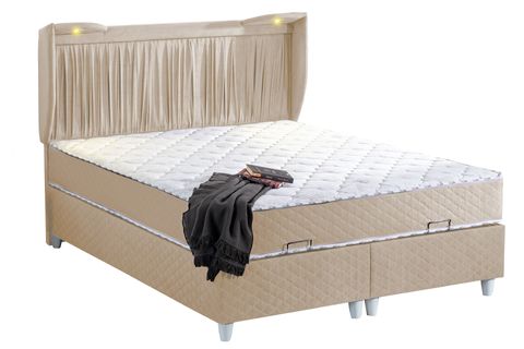 MONACO LEDLİ BAZA BAŞLIK VE LETTO ORTOPEDİK YATAK SETİ, BEJ, 90X190