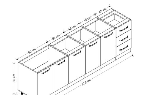 MİNAR 275 CM MUTFAK DOLABI BEYAZ ANTRASİT 275-A1-ALT MODÜL