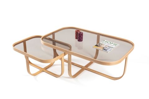 TUAL İKİLİ SET ORTA SEHPA, MEŞE BRONZ CAM