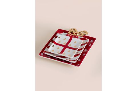 THE MİA FİYONK FİGÜRLÜ SERVİS TABAĞI BEYAZ ÇİZGİLİ 22X17CM