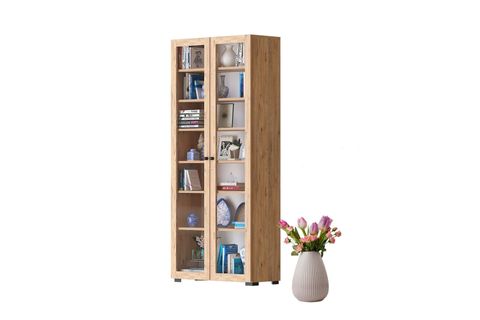 STEP CAMLI 2 KAPAKLI KİTAPLIK , CEVİZ