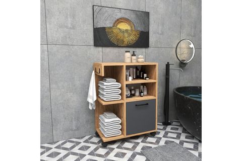REBUSA TEKERLEKLİ ÇOK AMAÇLI MUTFAK BANYO DOLABI VE AYAKKABILIK, ATLANTİK ÇAM ANTRASİT