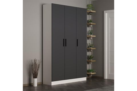 KALE 210 CM 3 KAPAKLI 1B RAF PORTMANTO, BEYAZ ANTRASİT