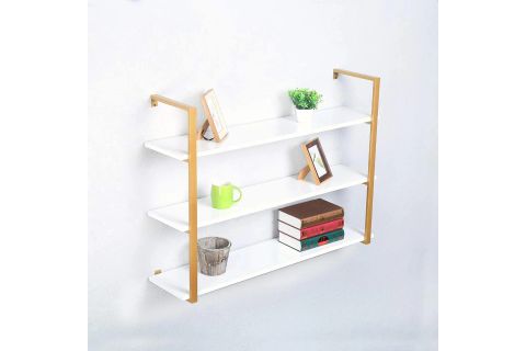 TASNİA GOLD METAL AHŞAP DUVAR RAFI 120 CM 3 KATLI