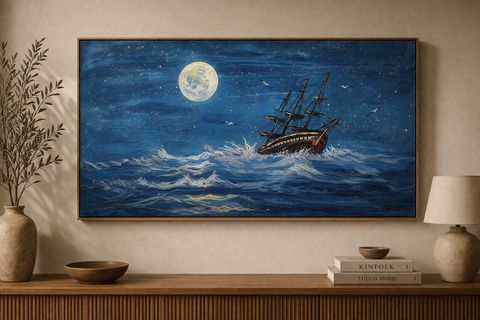 YELKENLİ GEMİ VE DALGA ORİJİNAL YAĞLI BOYA TABLO