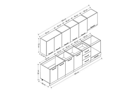 MİNAR  ELA 300 CM MUTFAK DOLABI BEYAZ ANTRASİT 300-A6