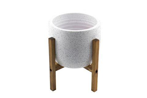 BİTKİ TASARIMI GRANİT TERAKOTA SAKSI, 4 AYAKLI, BEYAZ, 19CM