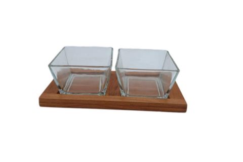 FİDEX HOME DOĞAL AHŞAP TEPSİLİ CAM ÇEREZLİK SET, İKİLİ
