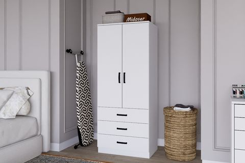 MİDOSER EASY 2 KAPILI 3 ÇEKMECELİ ELBİSE DOLABI-GARDIROP BEYAZ