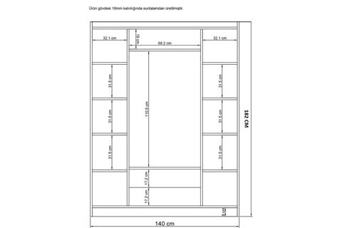 SALUT AYNALI GARDIROP, 4 KAPAK 2 ÇEKMECE, ANTRASİT