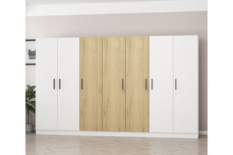KALE 7 KAPAKLI 4 ÇEKMECELİ - DOLAP - BEYAZ/PERA 210CM