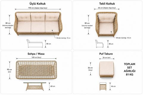 DİVARESE MAXİ MİNDERLİ BAHÇE BALKON TERAS TAKIMI, 6 KİŞİLİK, ANTRASİT