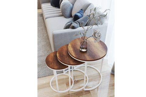 TUBİHOME ZİGON SEHPA TAKIMI, YUVARLAK, CEVİZ