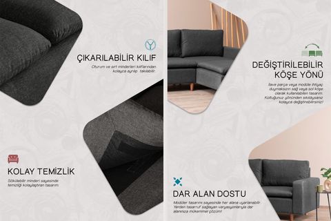 PAFU LUNGO KETEN MODÜLER KÖŞE KOLTUK, KOYU GRİ