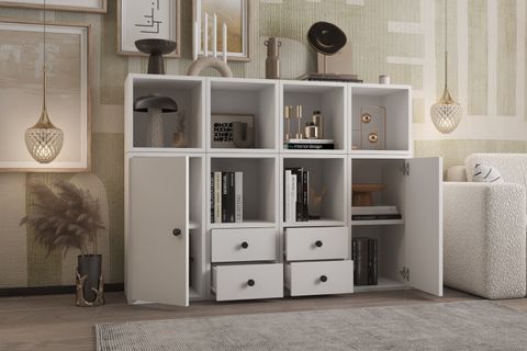 LEKSA 2 KAPAKLI ÇEKMECELİ RAFLI KİTAPLIK 130 CM BEYAZ KTP-1099-Ç