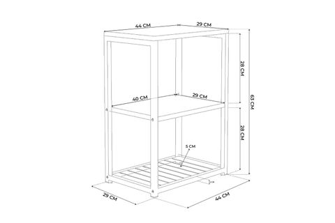 LİNA METAL AYAKLI AHŞAP RAFLI YAN SEHPA, TAŞ GRİ
