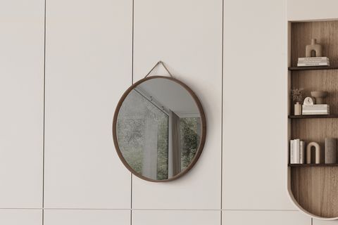 MİRORA İKİLİ YUVARLAK DEKORATİF DUVAR AYNASI, AMERİKAN CEVİZ, 60-48 CM