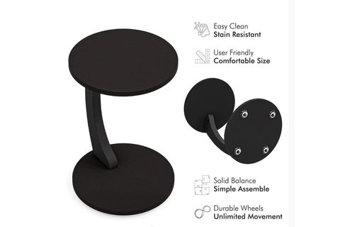 CLEO TEKERLEKLİ C SEHPA TEKERLEKLİ YAN SEHPA, SİYAH