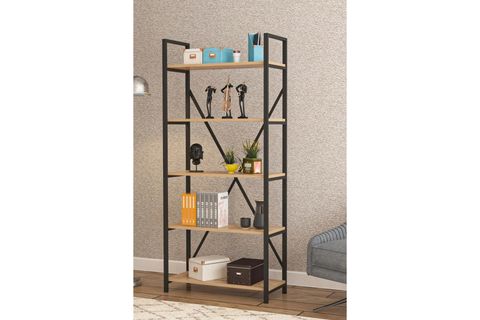 MİLA DEKORATİF 5 RAFLI METAL KİTAPLIK, 180 CM, ÇAM